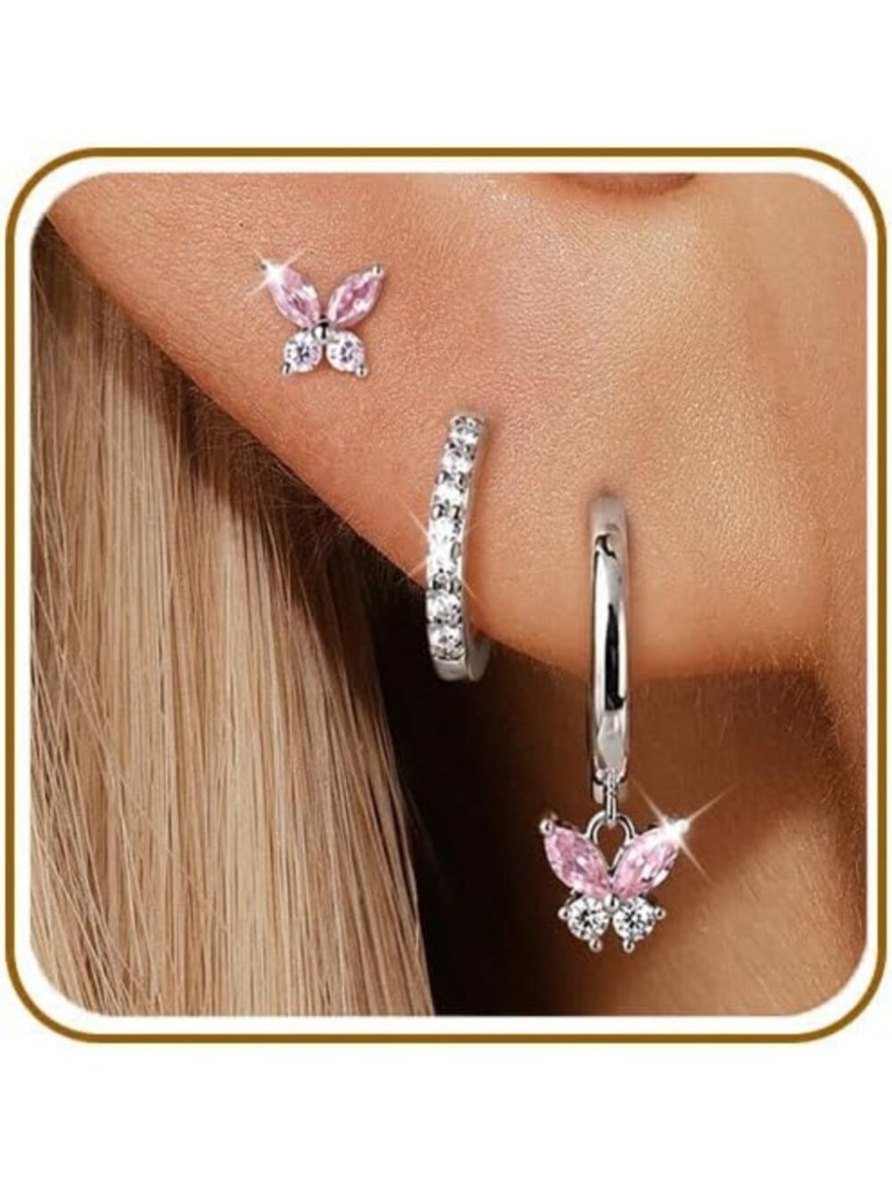 3 Pairs Sterling Silver Butterfly Earrings Set for Women - Stylish & Elegant